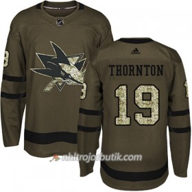 Män Ishockey San Jose Sharks Tröja Joe Thornton 19 Adidas 2017-2018 Camo Grön Authentic